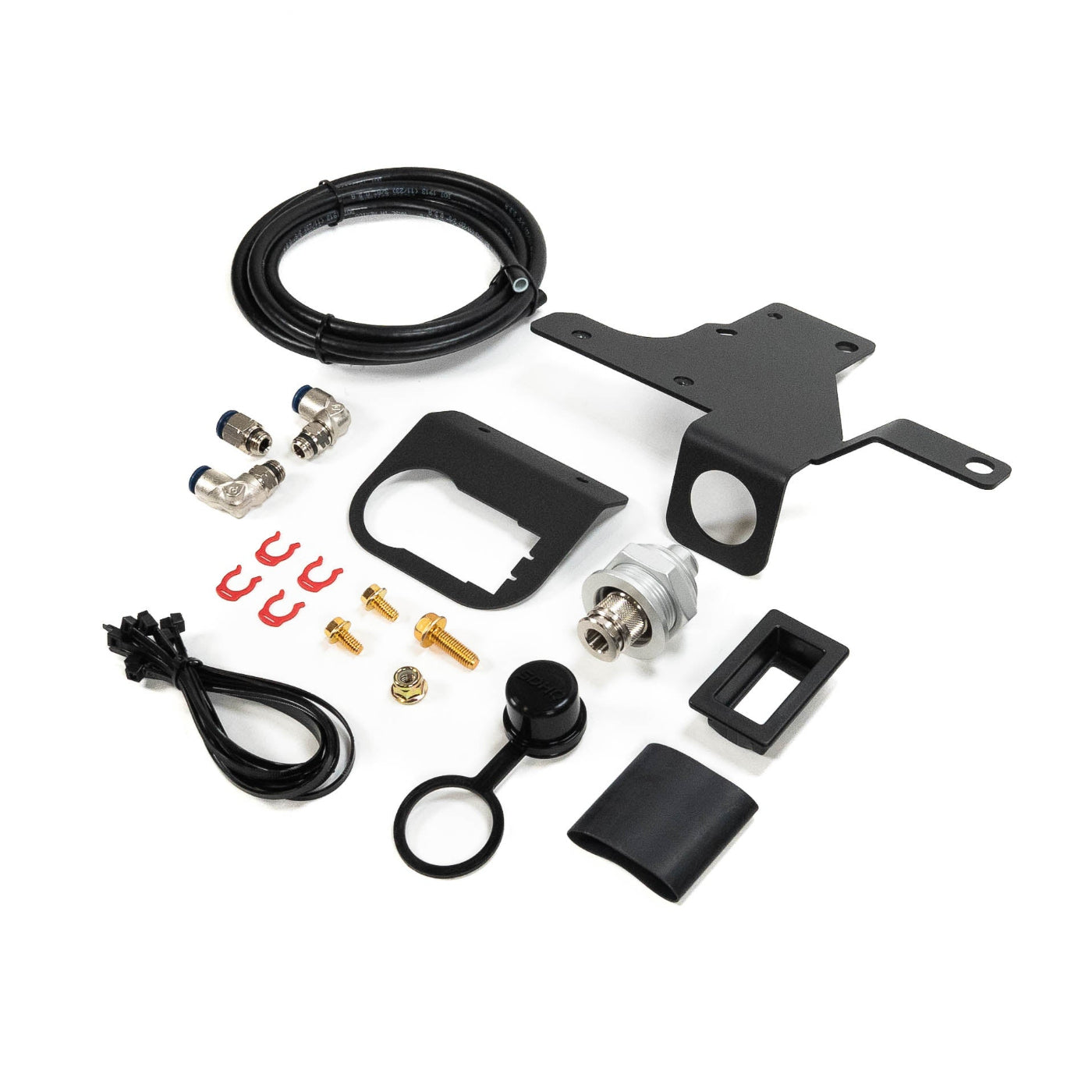 SDHQ Built 2024 LC250 Air Chuck and Switch Mount display of included parts and hardware 