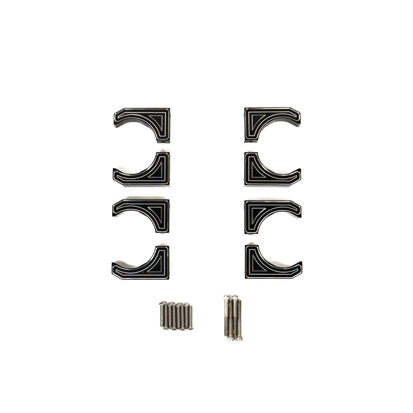 SDHQ Built '14-25 Ram 2500/3500 Billet Reservoir Mounting Kit display of included parts and hardware 