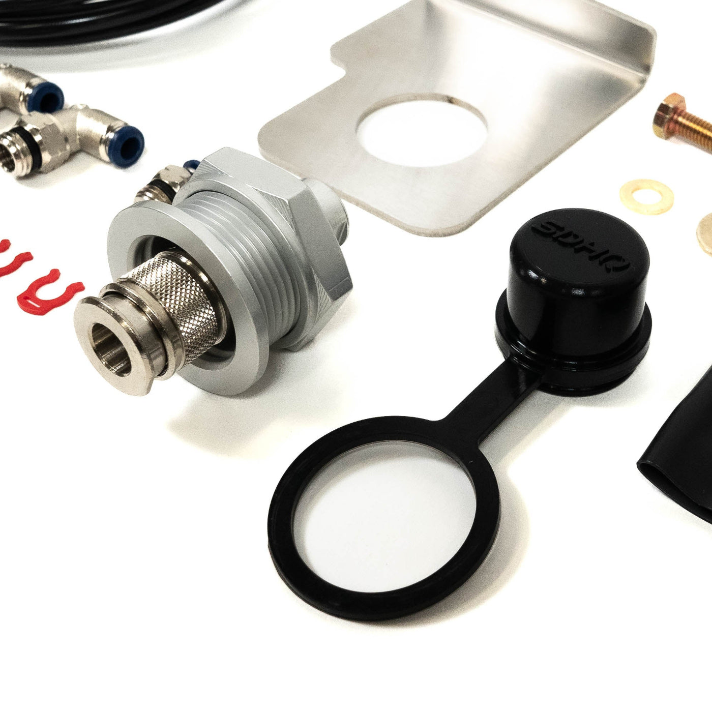 SDHQ Built '24+ Ranger Raptor Air Chuck and Switch Mount Kit display of included parts and hardware 