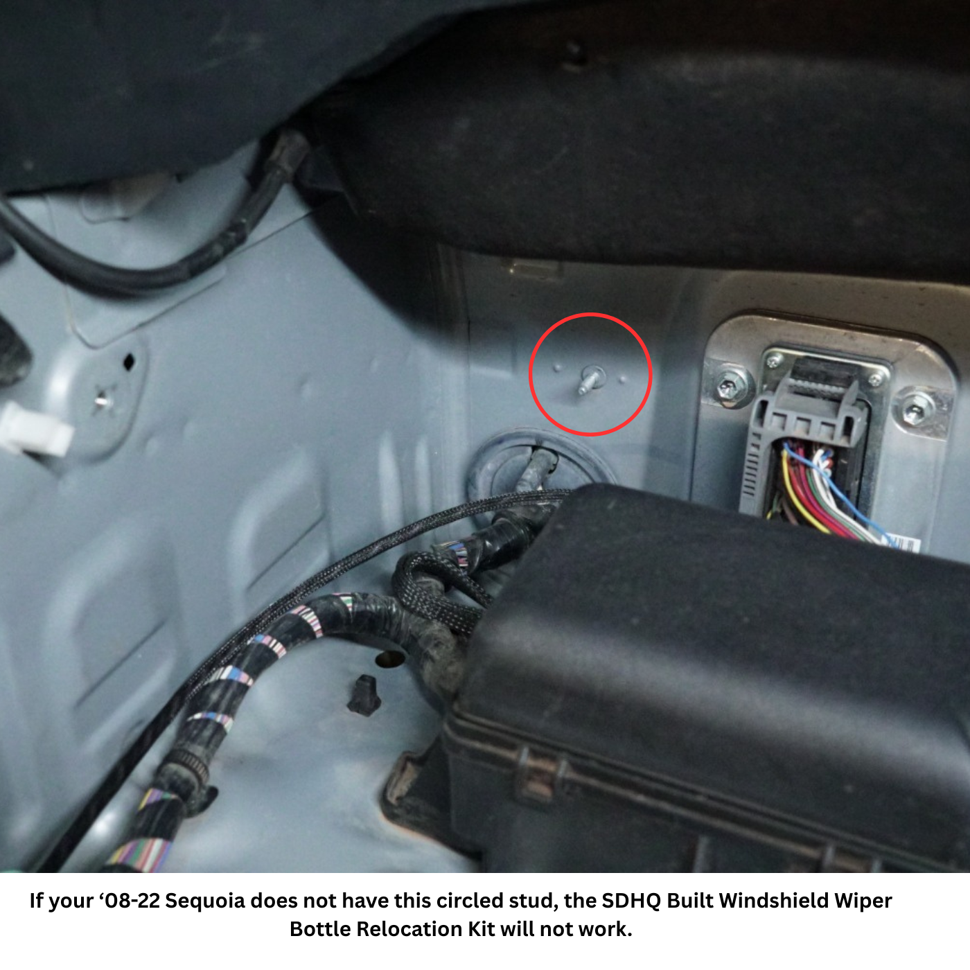 '08-22 Toyota Sequoia SDHQ Built Windshield Wiper Bottle Relocation Kit fitment 