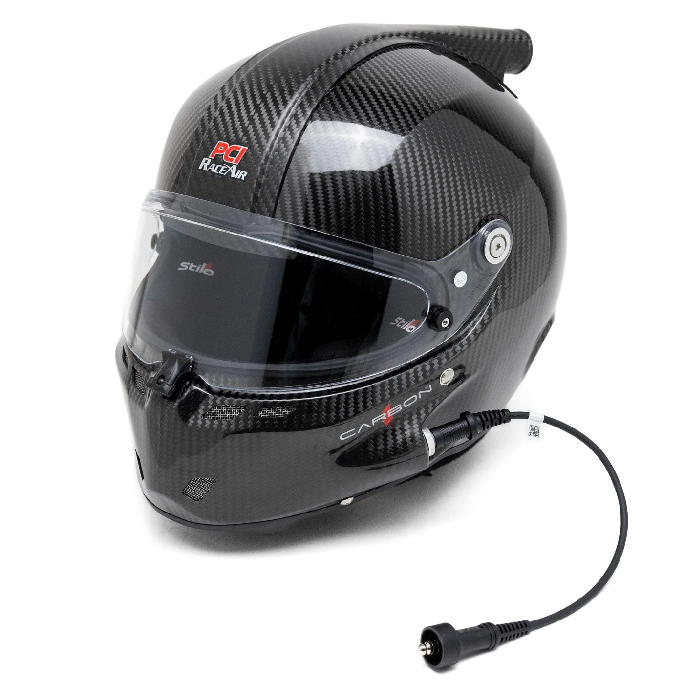PCI Stilo ST6 GT SA2020 Helmet with Carbon Fiber RaceAir Fitting and Stilo Earcup Wiring Front View