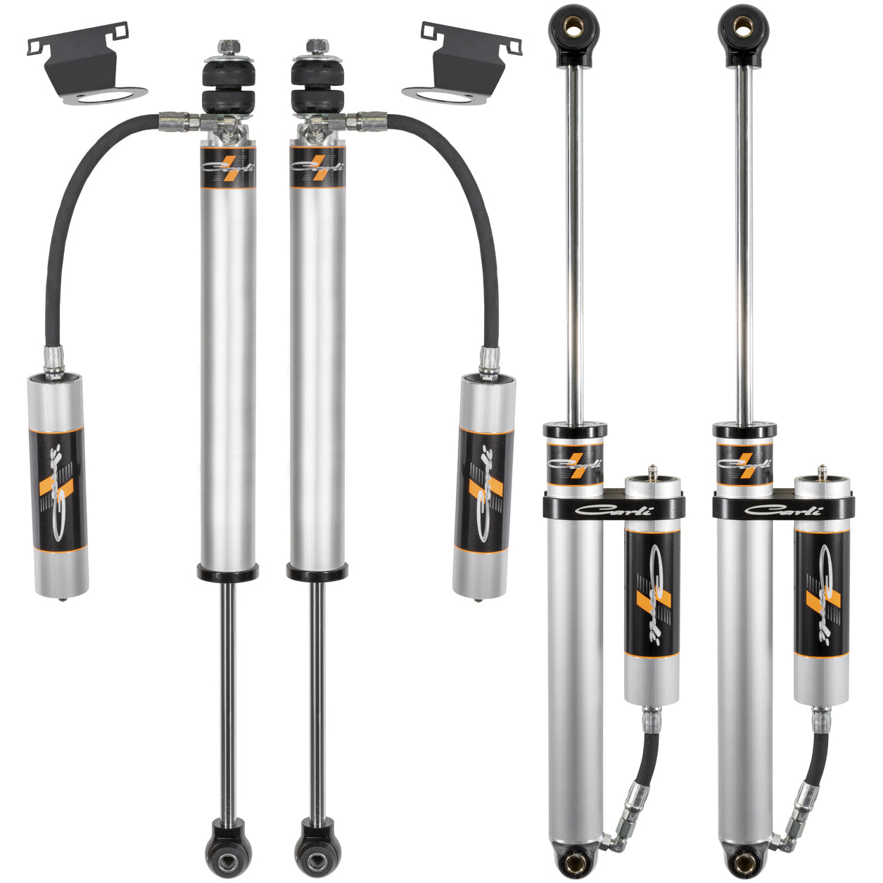 13-24 RAM 3500 4X4 DIESEL CARLI-SPEC 2.0″ RR 3.25″ LIFT FRONT AND REAR SHOCK PKG & RES MOUNTS Display of included Parts 