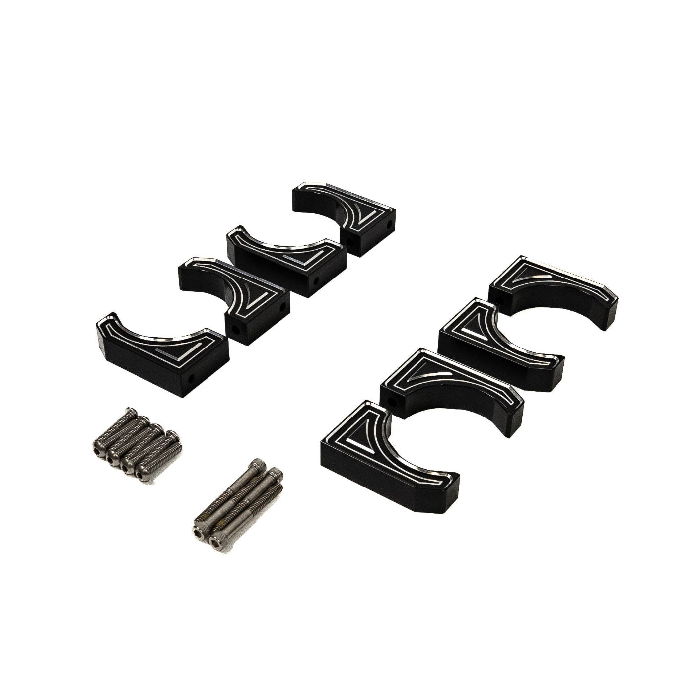 SDHQ Built 2023-2025 Ford Super Duty Front Billet Reservoir Mounts display of included mounts 