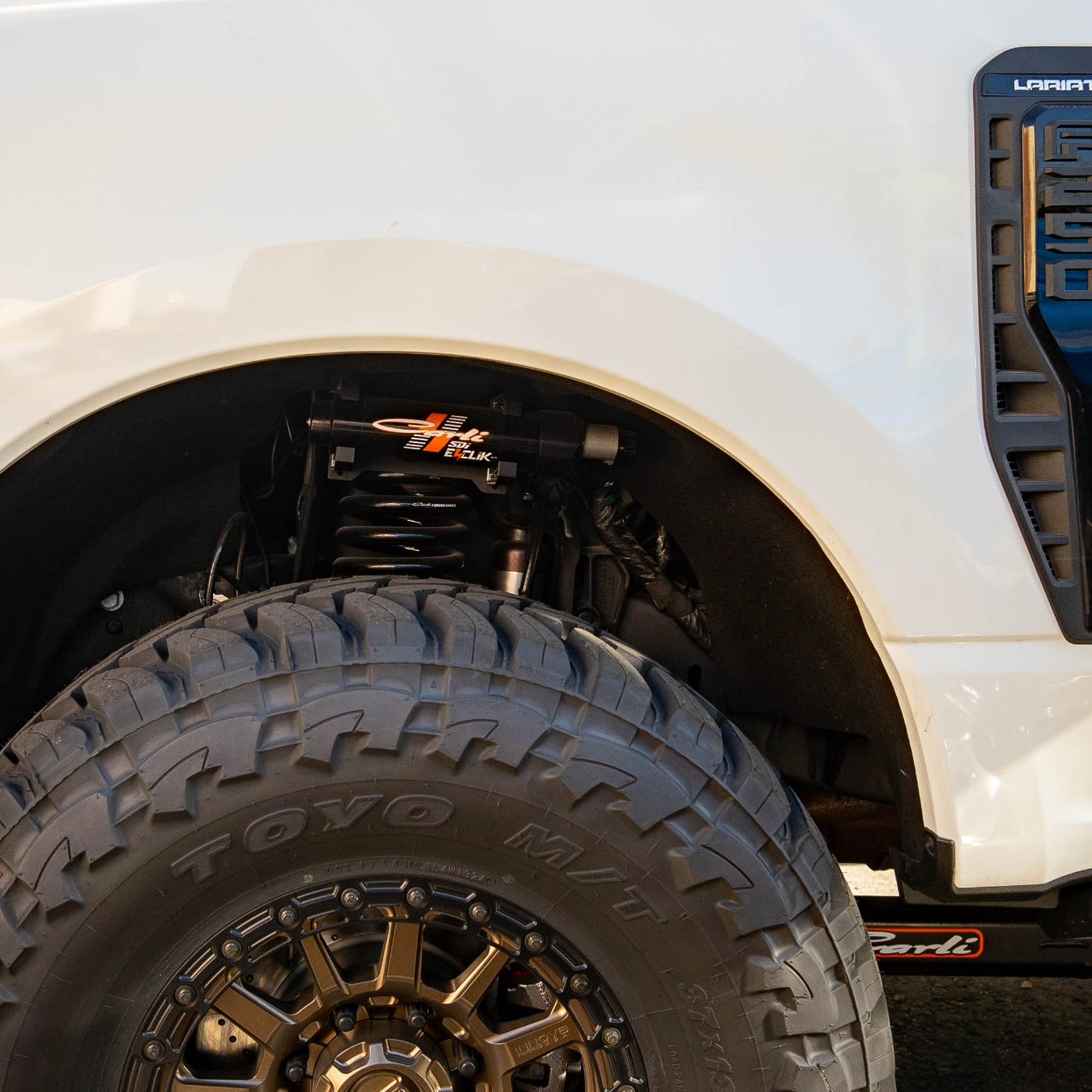 SDHQ Built 2023-2025 Ford Super Duty Front Billet Reservoir Mounts installed 