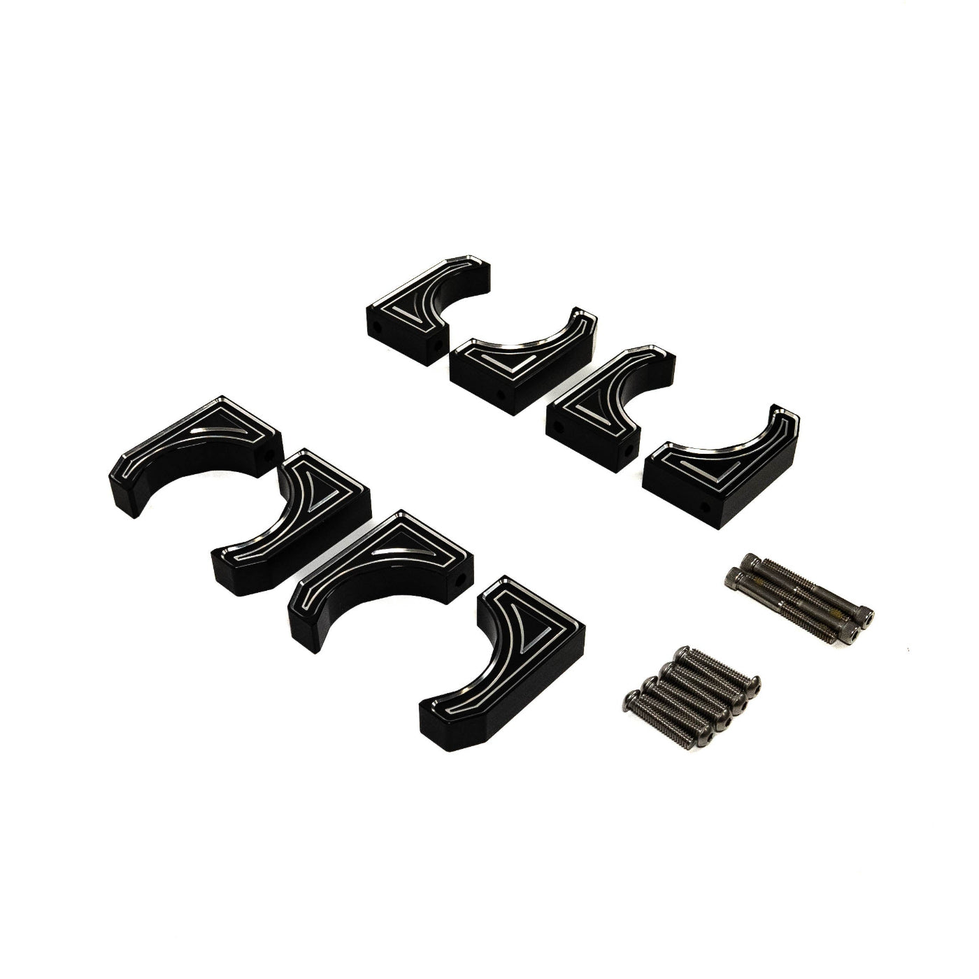 SDHQ Built 2023-2025 Ford Super Duty Front Billet Reservoir Mounts display of included mounts 