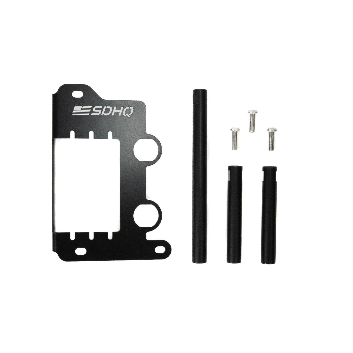 SDHQ Built 2024+ Tacoma Under Hood Power Mount for Power Solution Kit display of included parts and hardware 