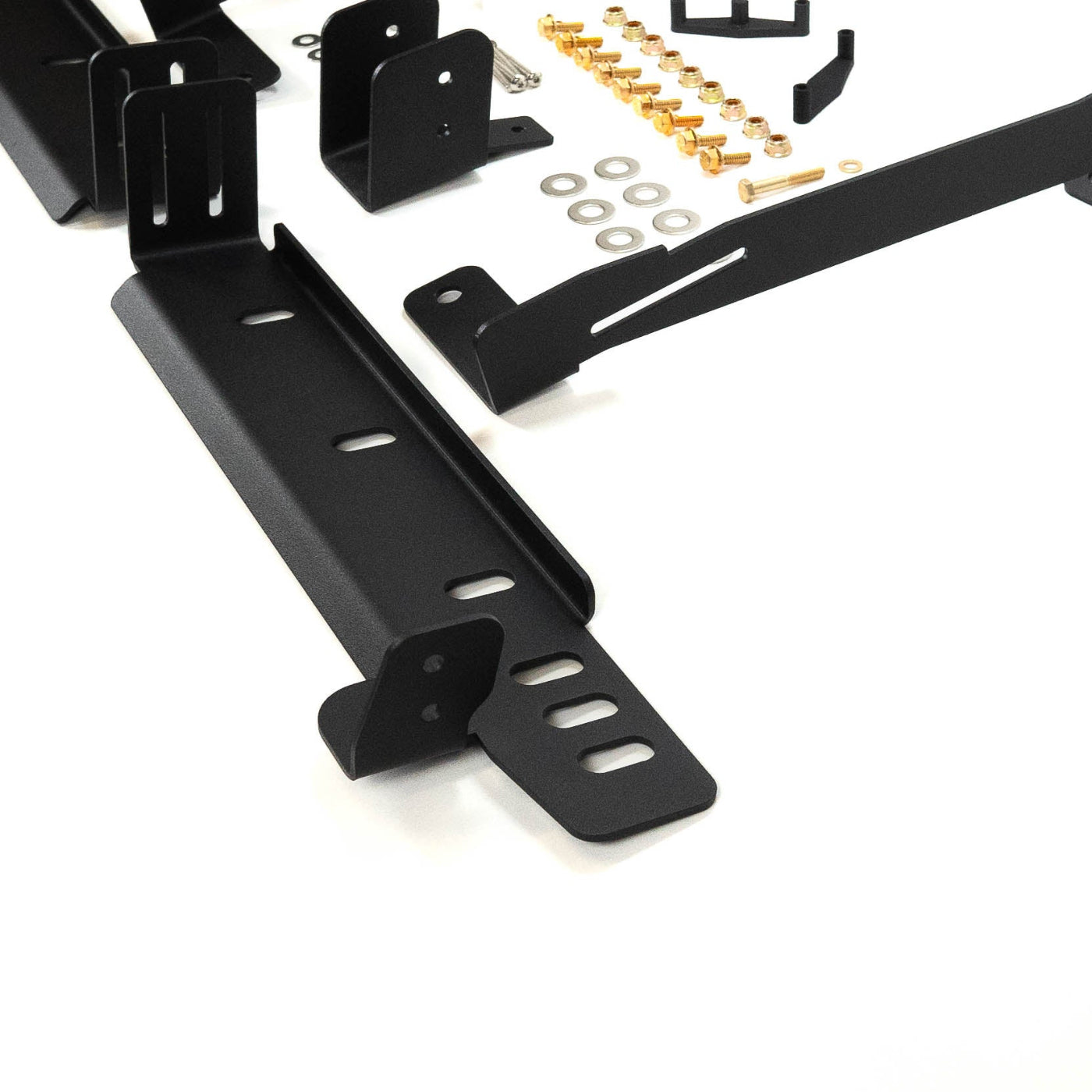 SDHQ Built '24-25 Tacoma Behind The Grille Pod Light Mounting Kit display of included parts and hardware 