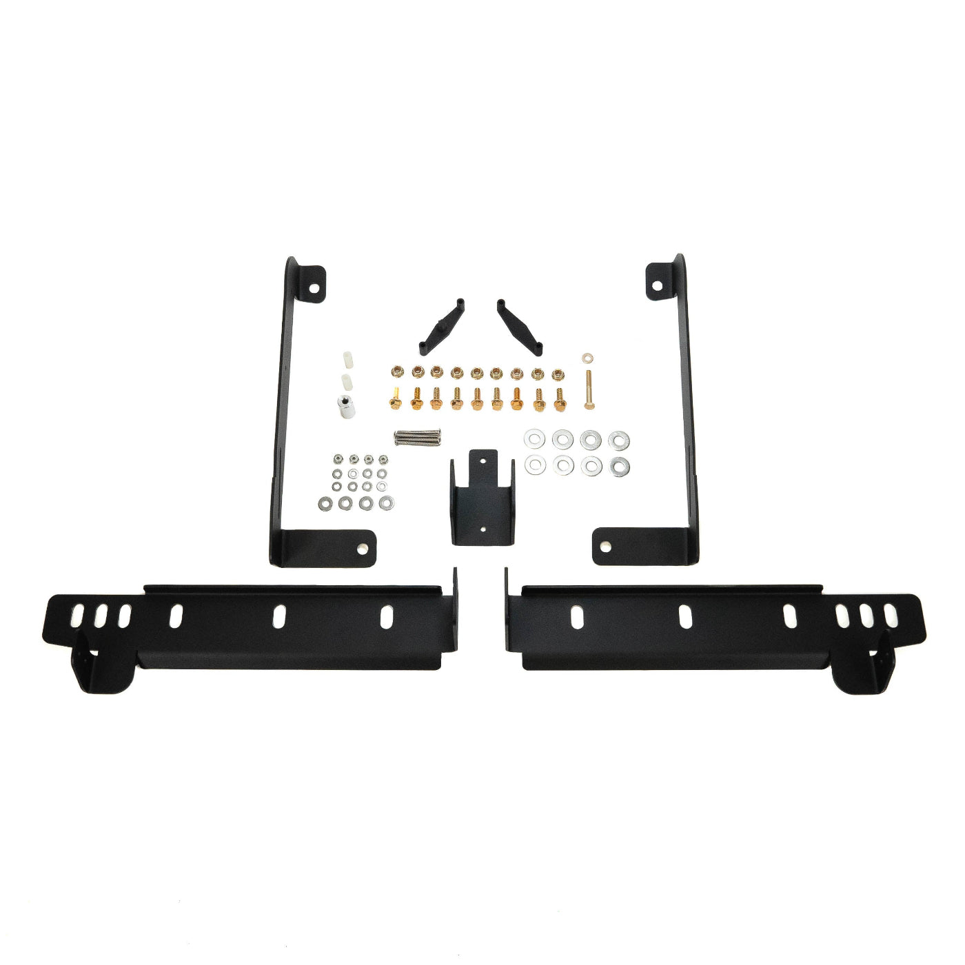 SDHQ Built '24-25 Tacoma Behind The Grille Pod Light Mounting Kit display of included parts and hardware 