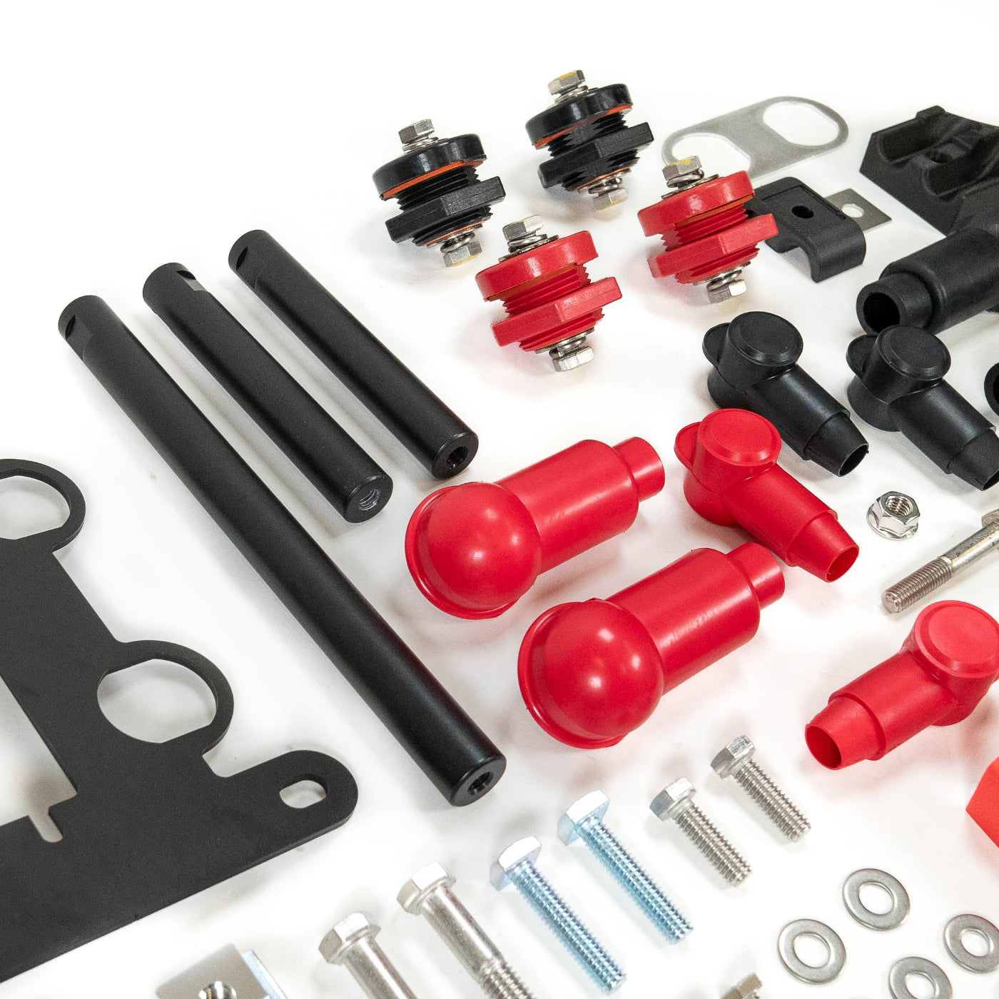 '24-25 Tacoma SDHQ Built Under Hood Power Solution Kit display of included parts and hardware 