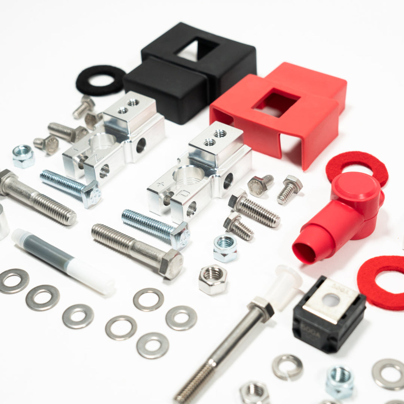 2023-2025 Toyota Sequoia SDHQ Built Under Hood Power Solution Kit display of included parts and hardware 