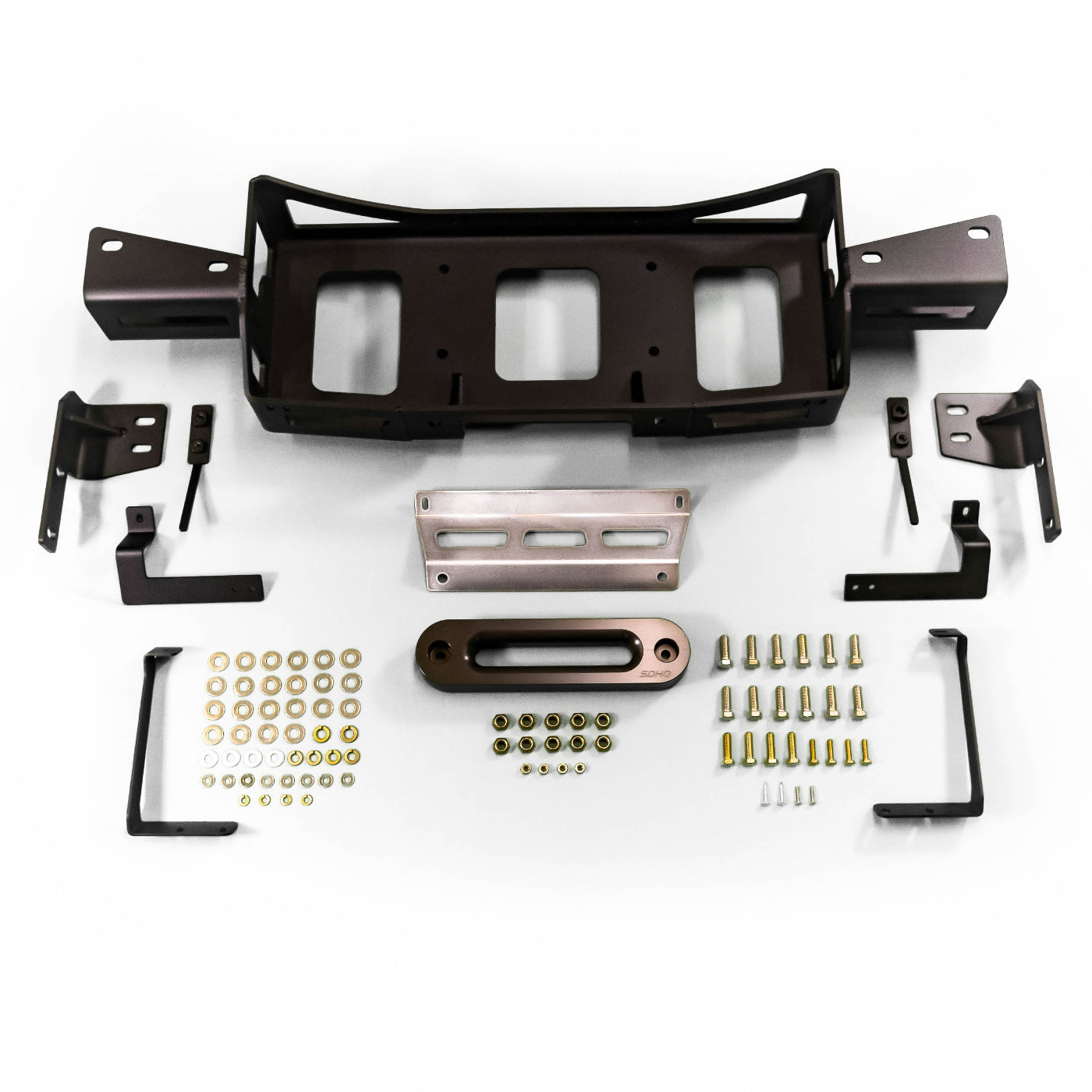 '22-Current Toyota Tundra SDHQ Built Hidden Winch Mount display of included parts and hardware 