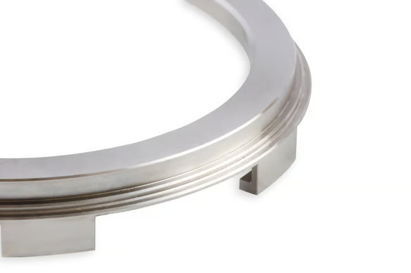 Earl's Late Model USCAR Fuel Pump Module Mounting Ring - Stainless Steel Front View Silver