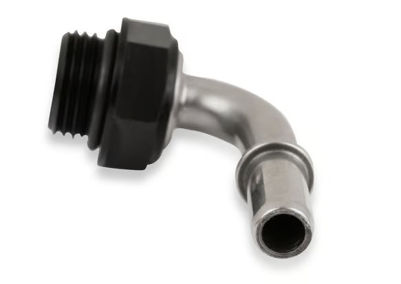 Earl's Fuel Rail & Fuel Module Quick Connect -8 AN O-Ring Port Male to 3/8" Tube Front View Silver