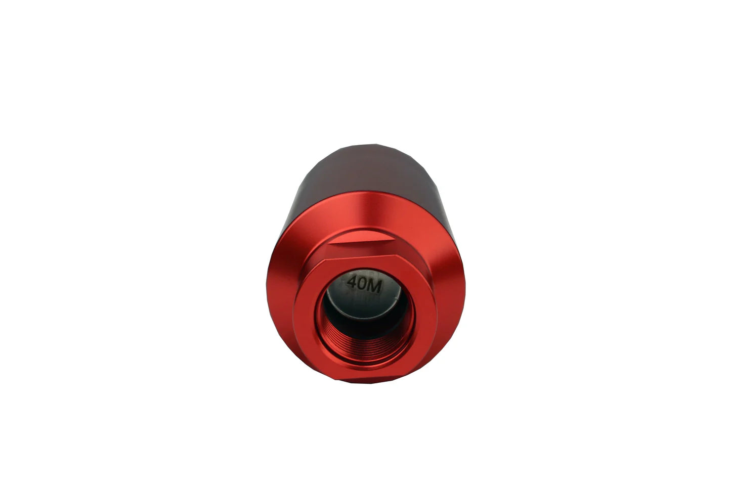 40 Micron Red Fuel Filter with ORB-10 Ports & Stainless Mesh Element Front View
