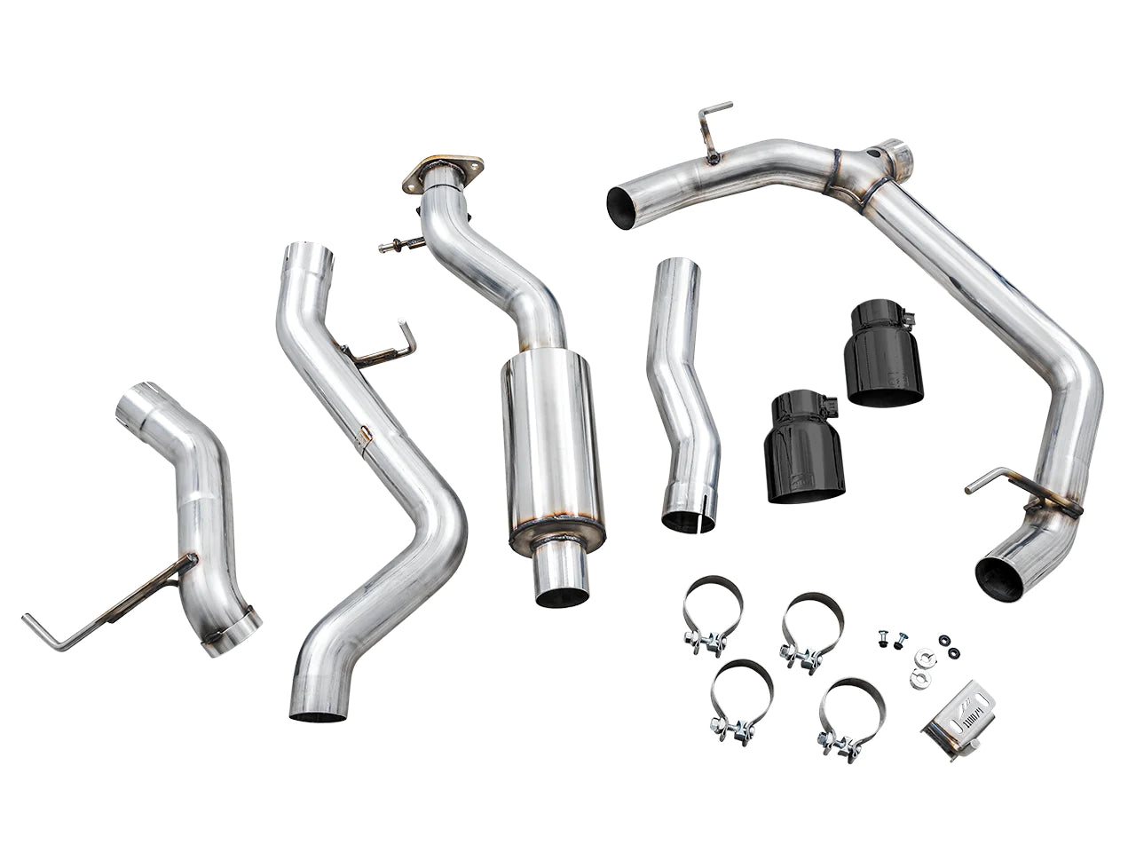 AWE 0FG Catback Exhaust for Ford Bronco with BashGuard™ w/black tips Display of Included Parts