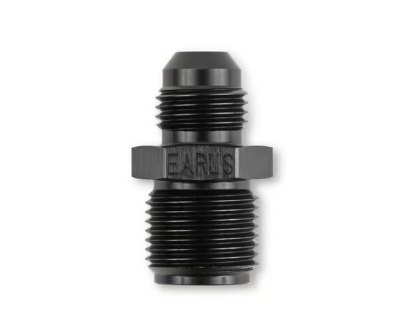 Earl's 5/8"-18 Inverted Flare Male w/ Long Thread to AN -6 Male Adapter Fitting - Black Anodized Aluminum Front View Black