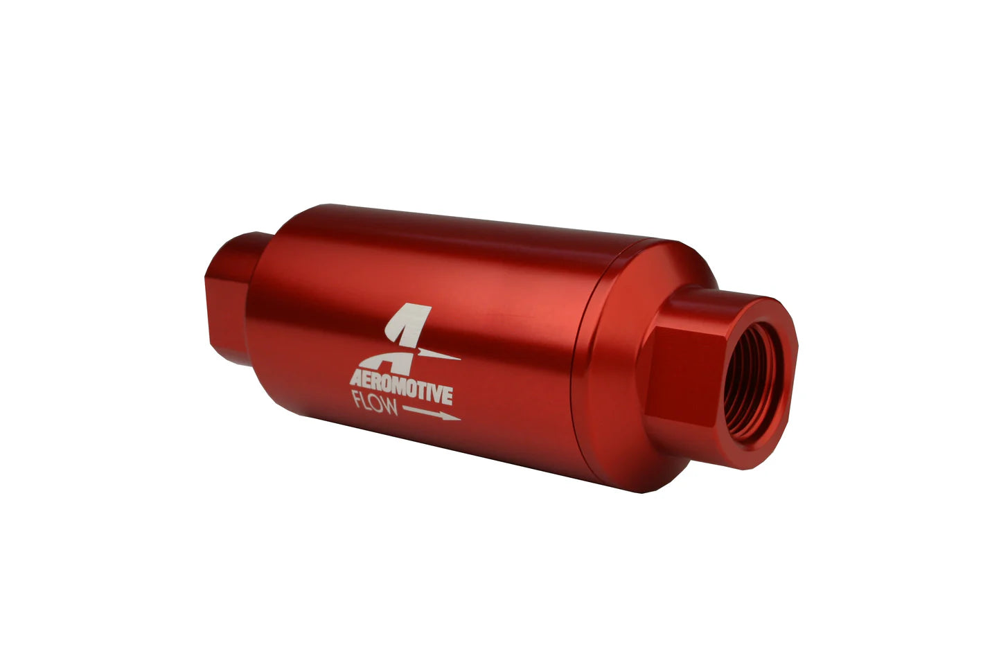 40 Micron Red Fuel Filter with ORB-10 Ports & Stainless Mesh Element Front View