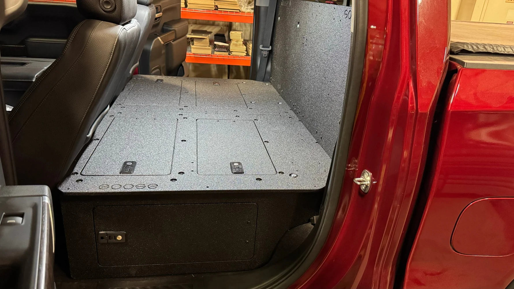 CHEVY - SILVERADO - 4TH GEN - GMC - SIERRA - 2019-PRESENT - 5TH GEN - EXPLORE SERIES - CREW CAB - SEAT DELETE PLATE SYSTEM - SECOND ROW - 100% Front View