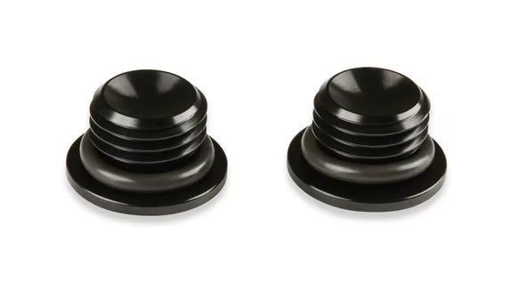 Earl's -4 AN Port Plug w/ O-Ring Seal, Black Anodized Aluminum - 2 pieces Front View Black