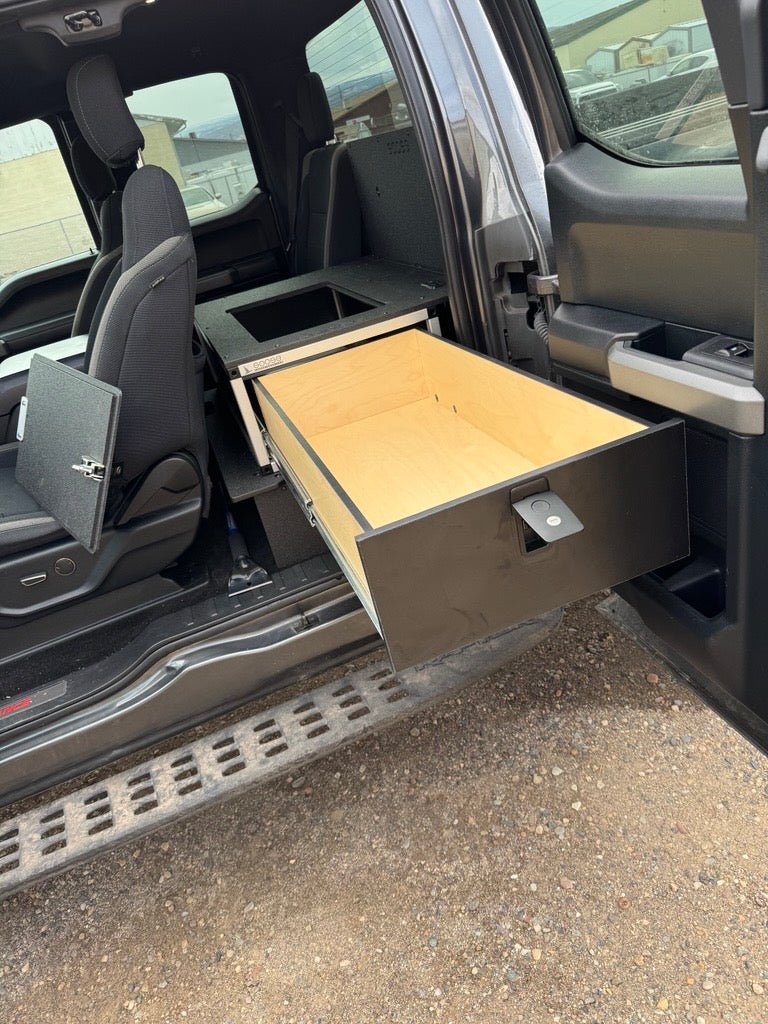 Ford - F250-F550 - 2017-Present - 4th-5th Gen - Super Cab - without the center mounted B&O Subwoofer - Explore Series - Single Drawer Module - With Fitted Top Plate Front View