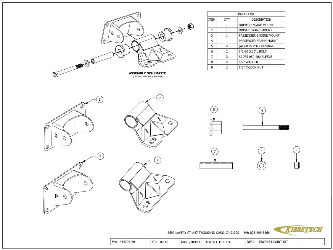 '07-21 Kibbetech Toyota Tundra V8 Motor Mounts parts