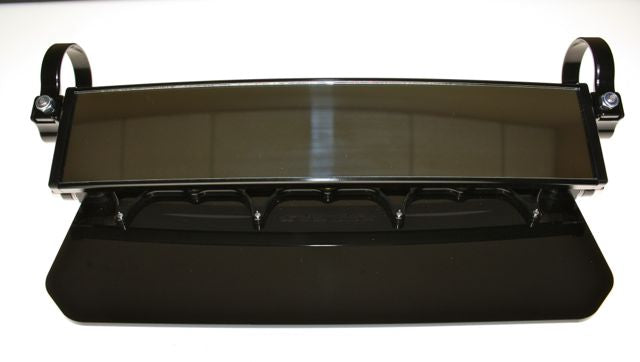 12″ Wide Panoramic Rearview Mirror with Folding Sun Visor – Solid Black Shield Front View