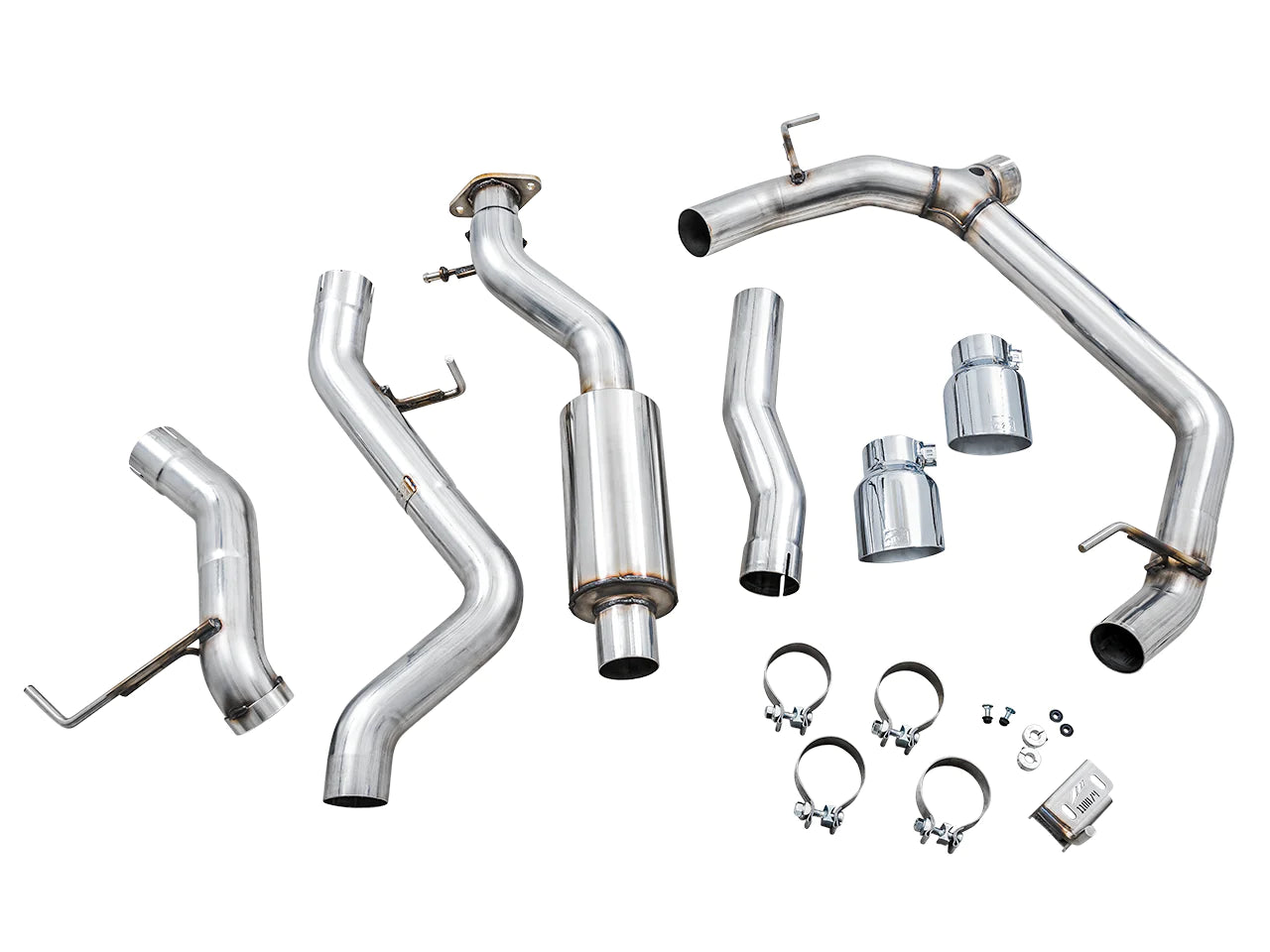 AWE 0FG Catback Exhaust for Ford Bronco with BashGuard Display of Included Parts