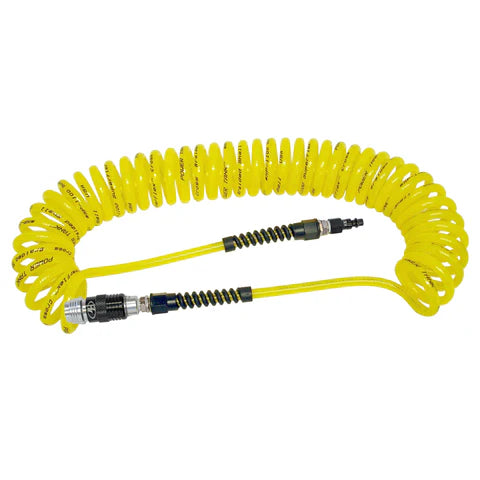 Air Hose 30 ft. Coiled 1/4" NPT Male Thread Superflex High Pressure Yellow Power Tank