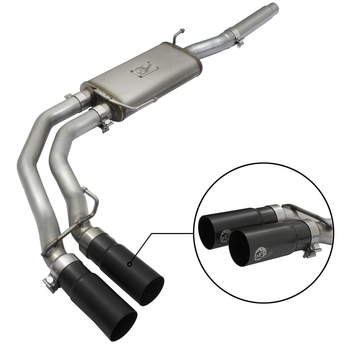 04-08 Ford F150 Rebel Series Stainless Steel Cat Back Exhaust System AFE Power w/Black Exhaust Tip display
