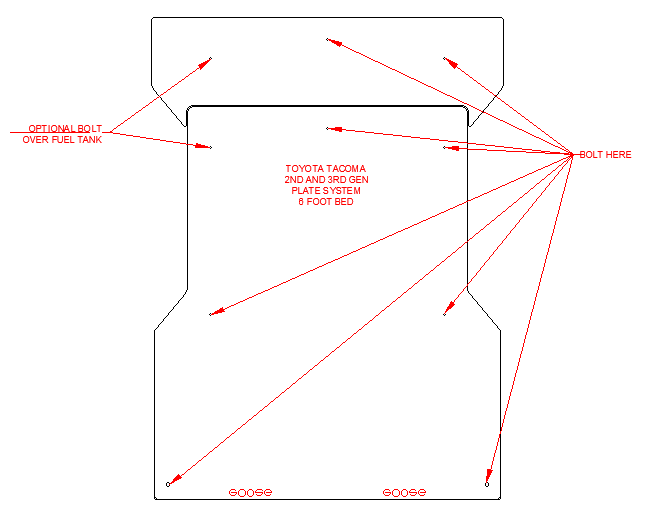 05-23 Toyota Tacoma Base Plate System for Total Chaos Fabrication Bed Stiffeners Interior Accessoires Goose Gear design