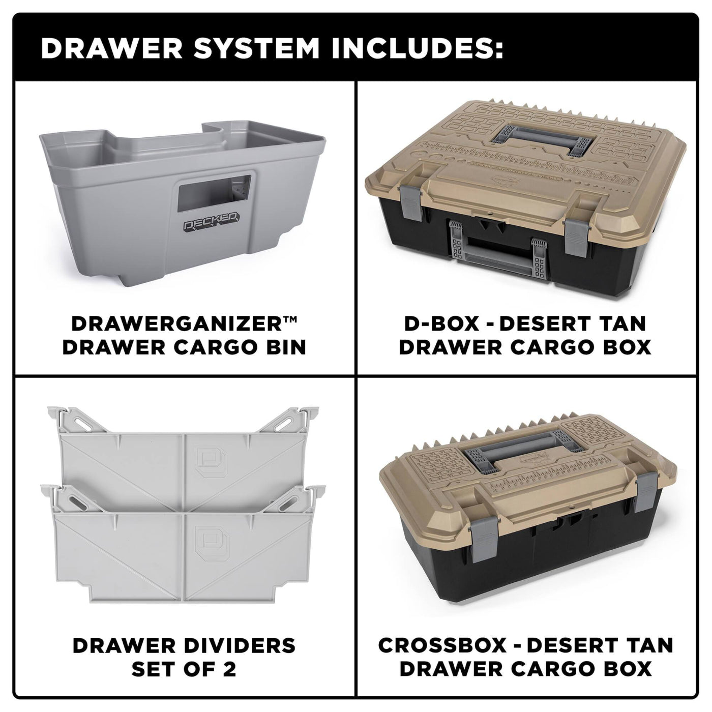 '22-23 Toyota Tundra Decked Truck Bed Storage System Display of Included Parts 