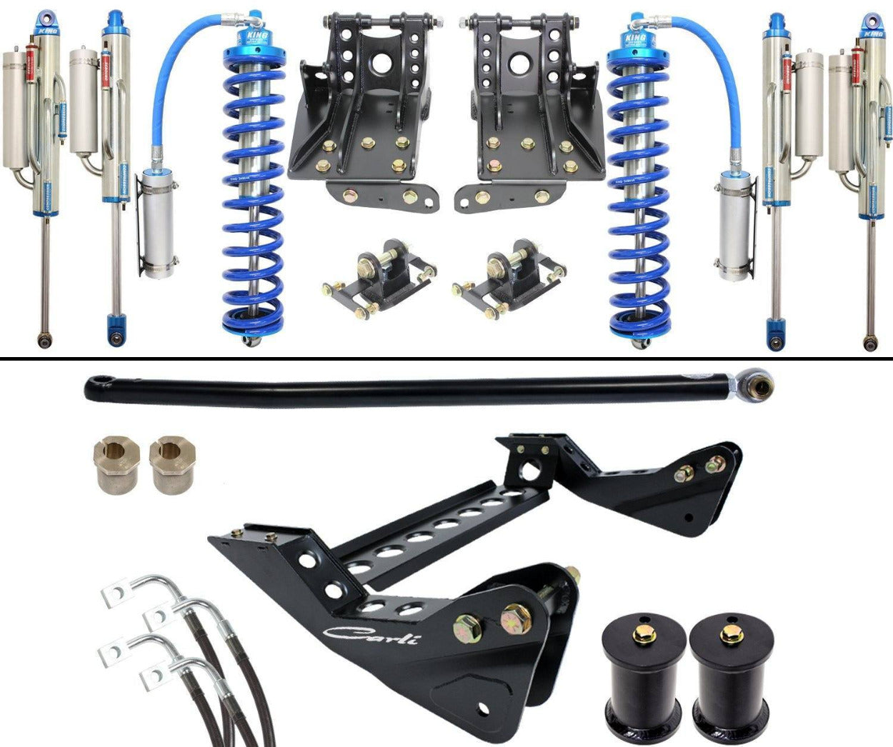 '08-10 Ford F250/350 2.5 Coilover Bypass System-4.5" Lift Display of Included Parts 