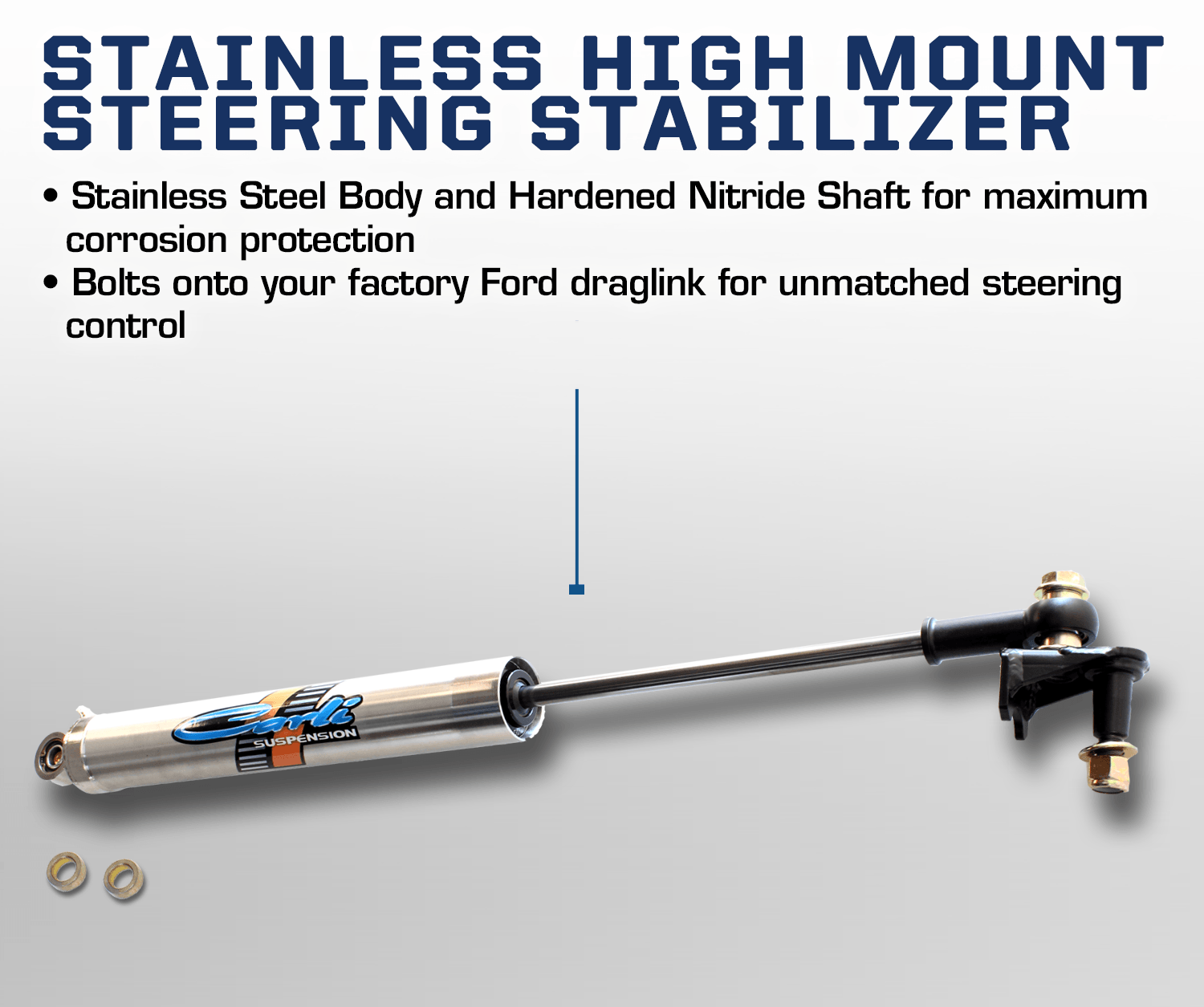 '08-16 Ford F250/350 High Mount Steering Stabilizer Kit Display and Benefits 