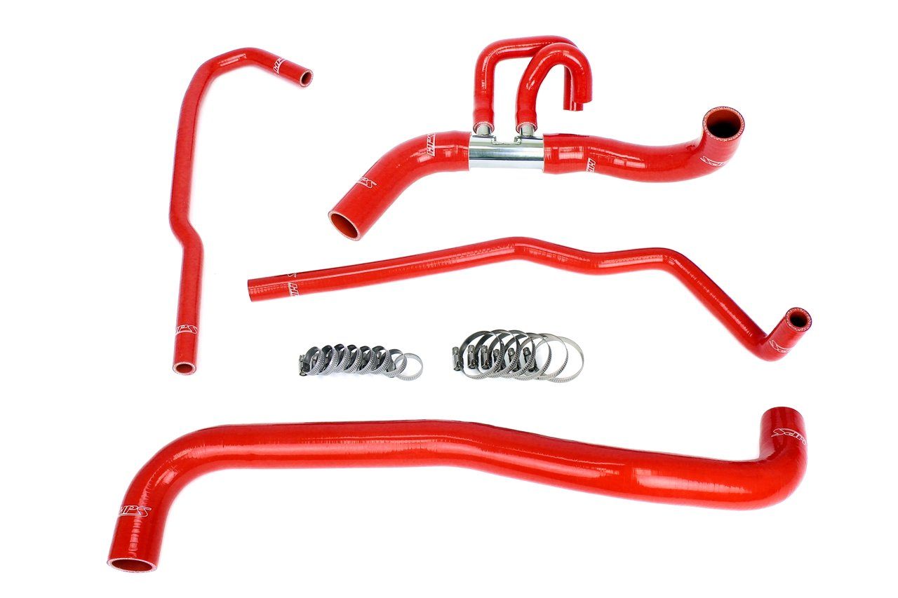 '11-14 Ford Raptor 6.2L V8 HPS Silicone Radiator + Heater Coolant Hose Kit Red Display of Included Parts 