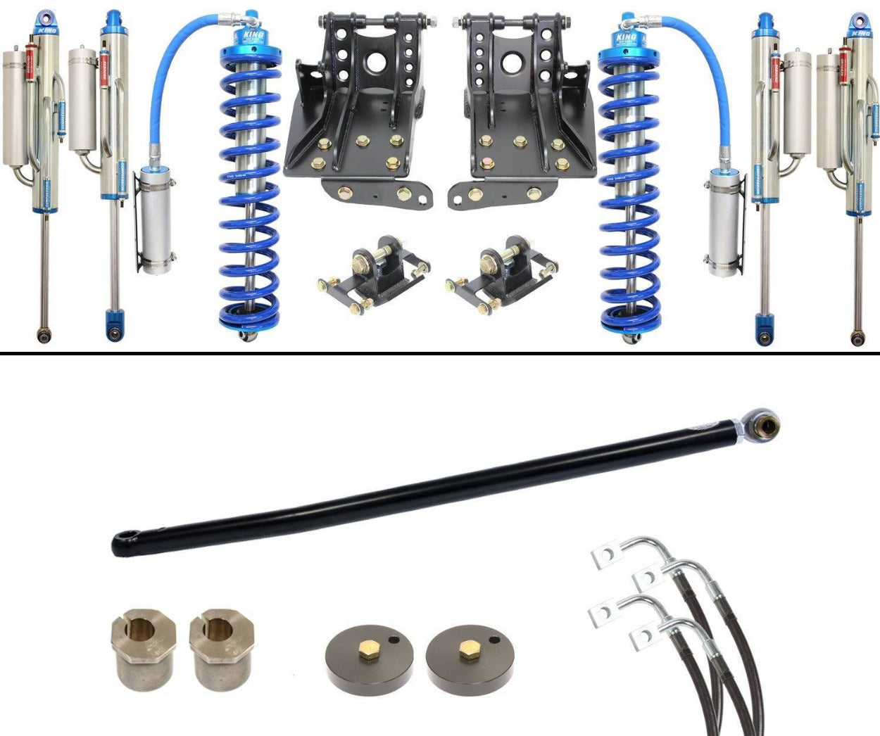 '11-16 Ford F250/350 2.5 Coilover Bypass System-2.5" Lift Display of Included Parts 