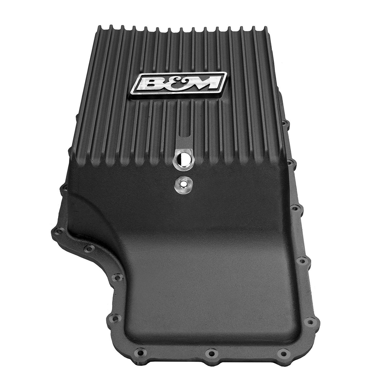 '11-21 Ford F250/F350 B&M HI-TEK Deep Transmission Pan - Black Drivetrain B&M Display (Angled Top View)