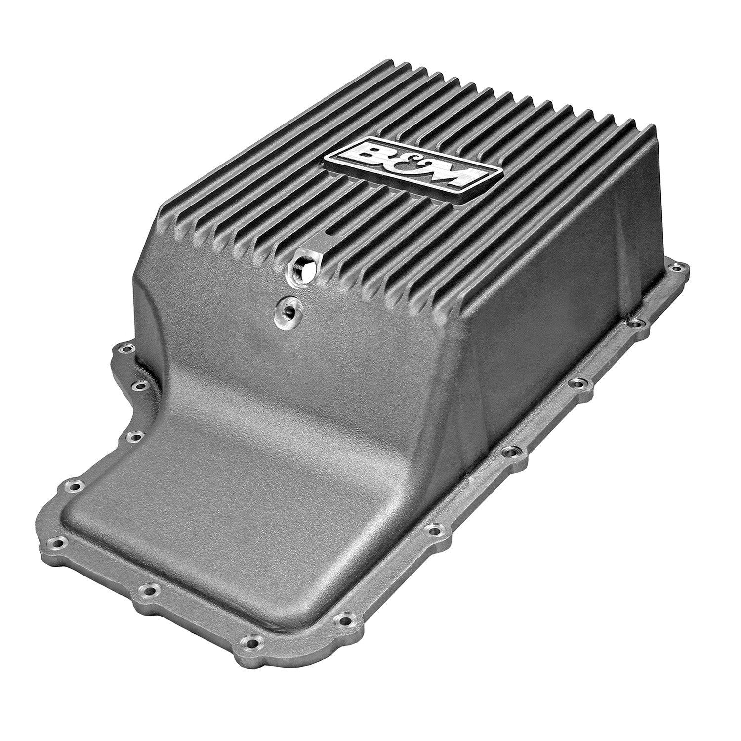 '11-21 Ford F250/F350 B&M HI-TEK Deep Transmission Pan - Natural Drivetrain B&M Display (Angled Top View)