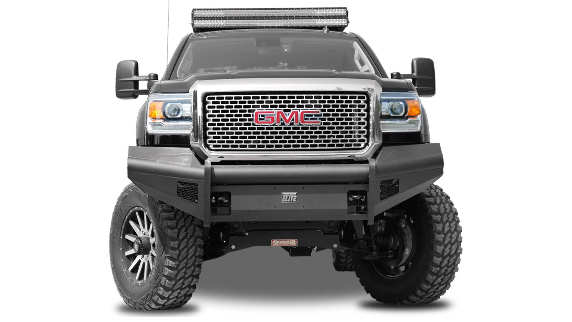 15-19 GMC 2500/3500HD Black Steel Elite Series Front Bumper Fab Fours display