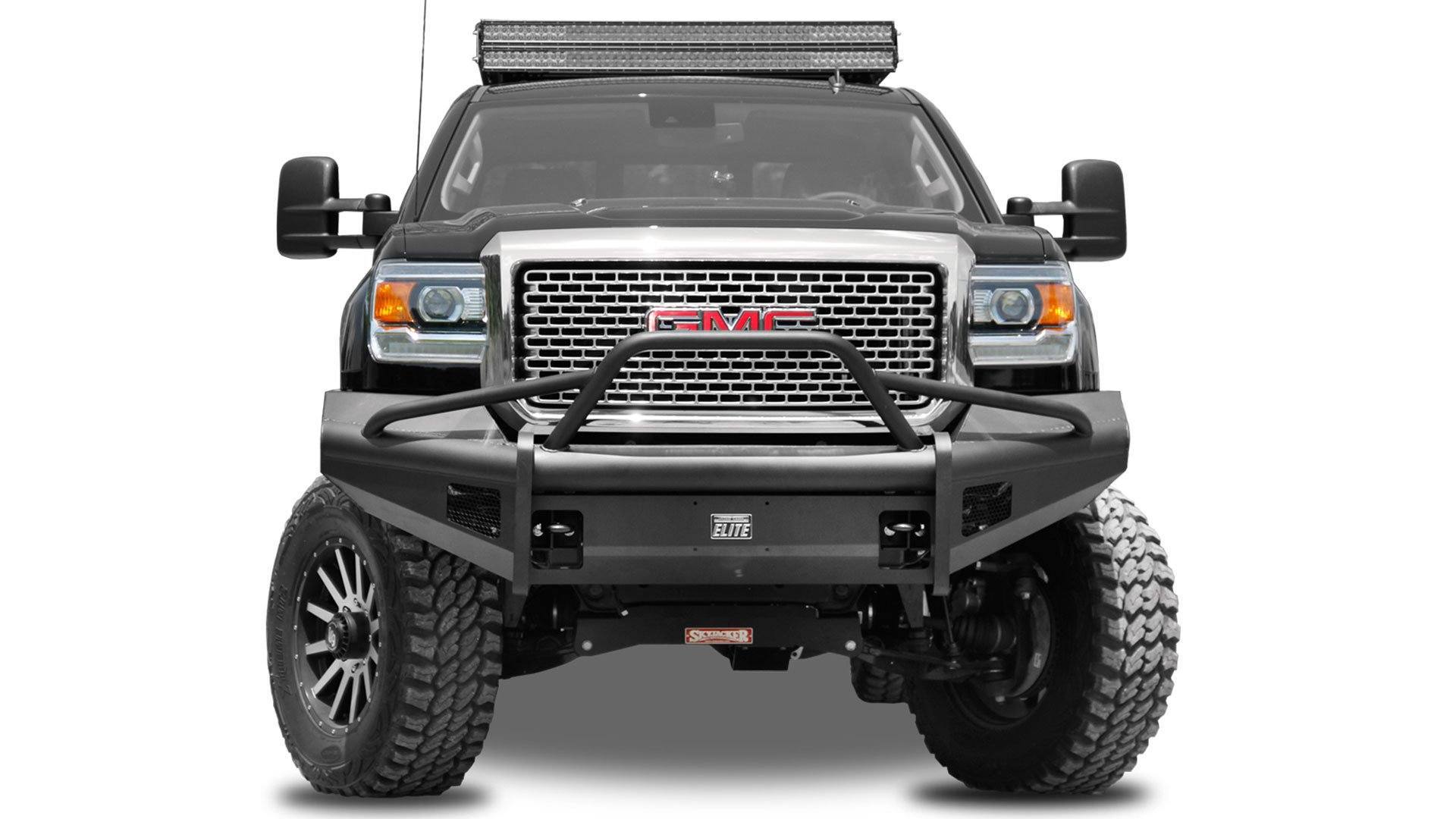 15-19 GMC 2500/3500HD Black Steel Elite Series Front Bumper w/Pre-Runner Style Fab Fours display