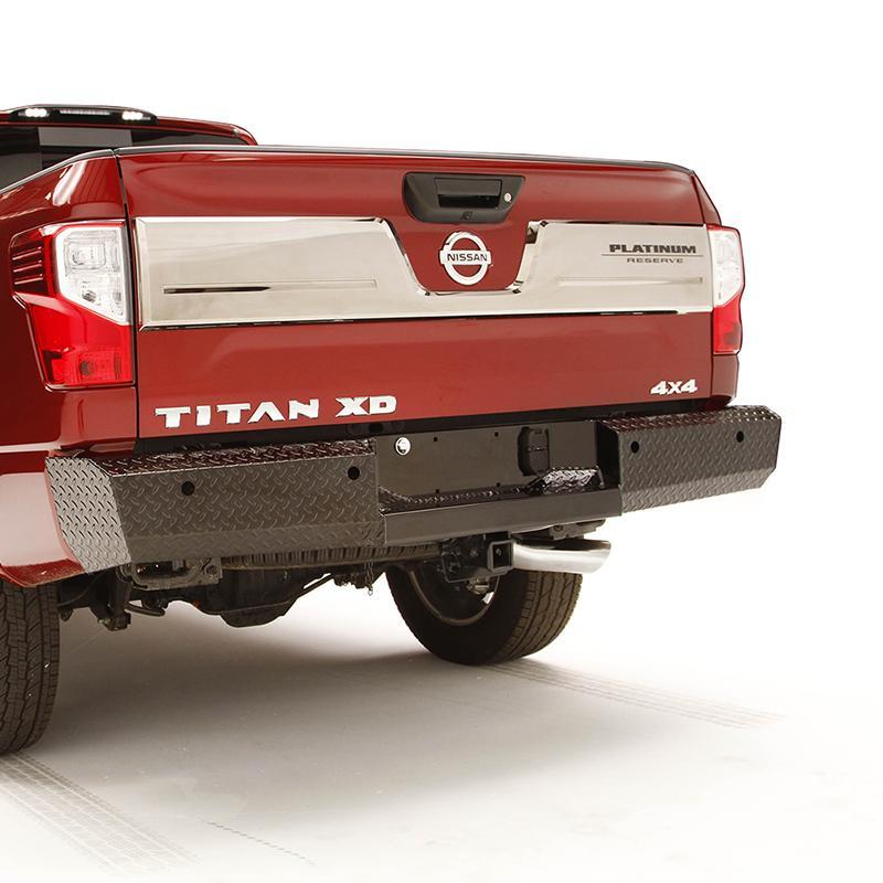 16-23 Nissan Titan XD Black Steel Series Rear Bumper Display on vehicle 