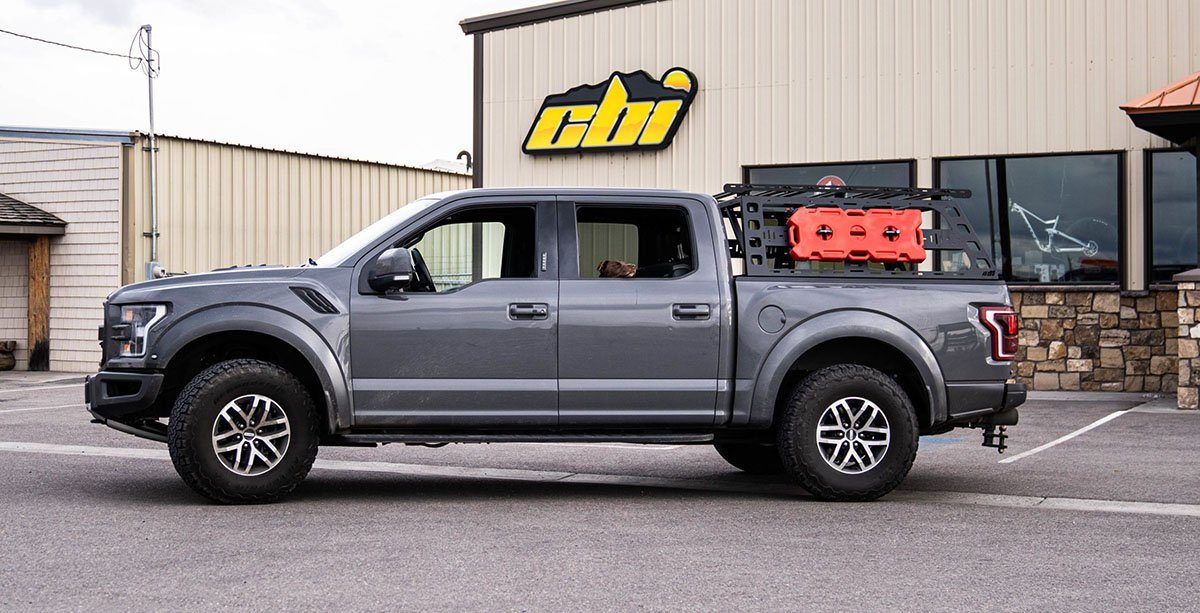 '10-22 Ford Raptor CBI Off-Road Cab Height Bed Rack Display on vehicle 