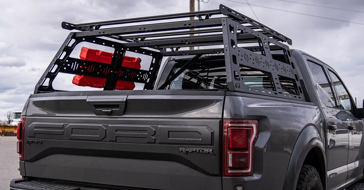 '10-22 Ford Raptor CBI Off-Road Cab Height Bed Rack Display on vehicle 