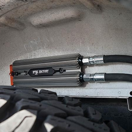 '17-18 Ford Raptor 3.0 Fox Factory Series Piggyback QAB Rear Shocks Close-up display on vehicle 