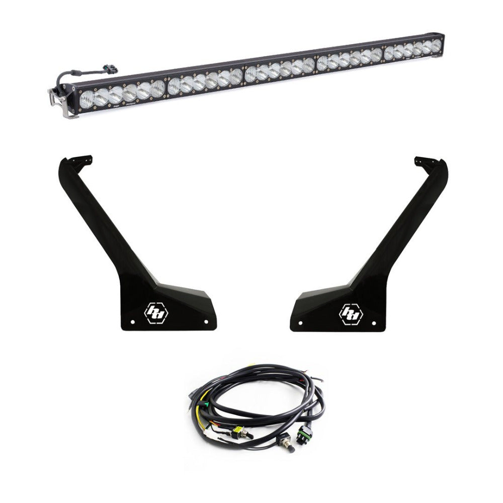 '18-23 Jeep JL 50" OnX6+ Roof Bar Kit Lighting Baja Designs Display of Included Parts 