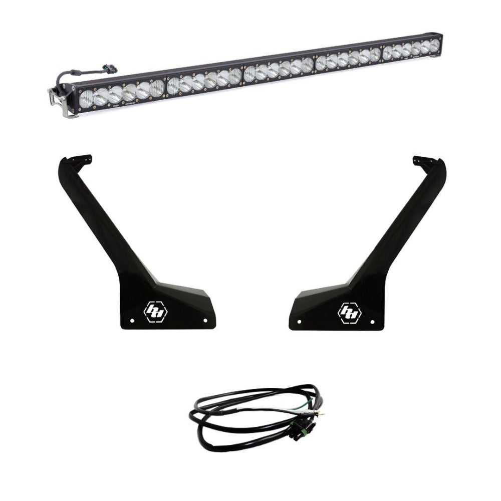 '18-23 Jeep JL 50" OnX6+ Roof Bar Kit Lighting Baja Designs Display of Included Parts 