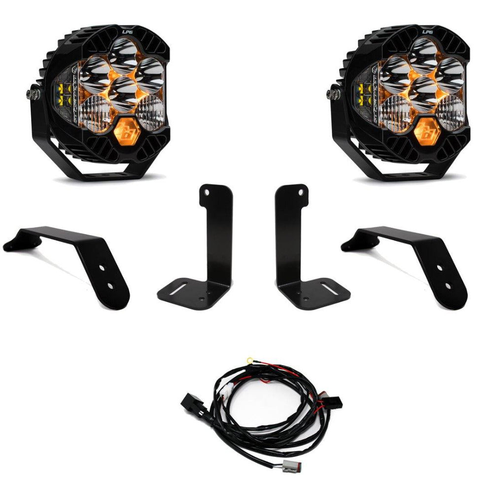 '18-23 Jeep JL Bumper LP6 LED Light Kit Lighting Baja Designs Display of Included Parts 