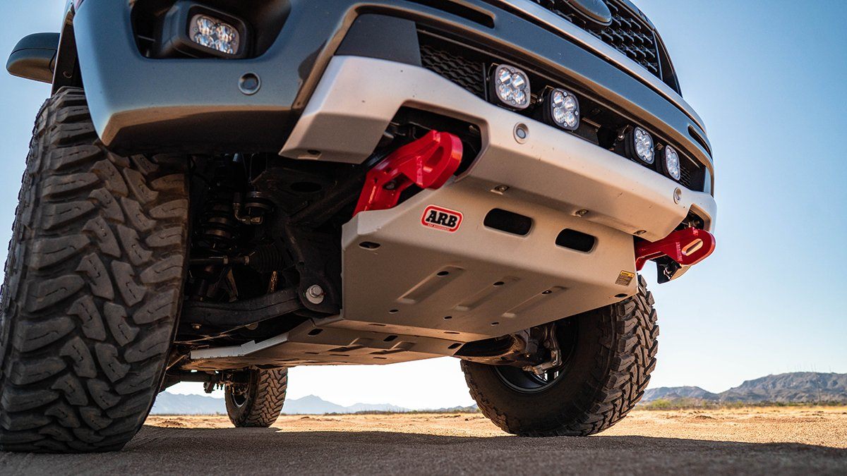 '19-23 Ford Ranger Under Vehicle Protection Kit Bumper ARB display on Vehicle in Installation Location (Bottom View)