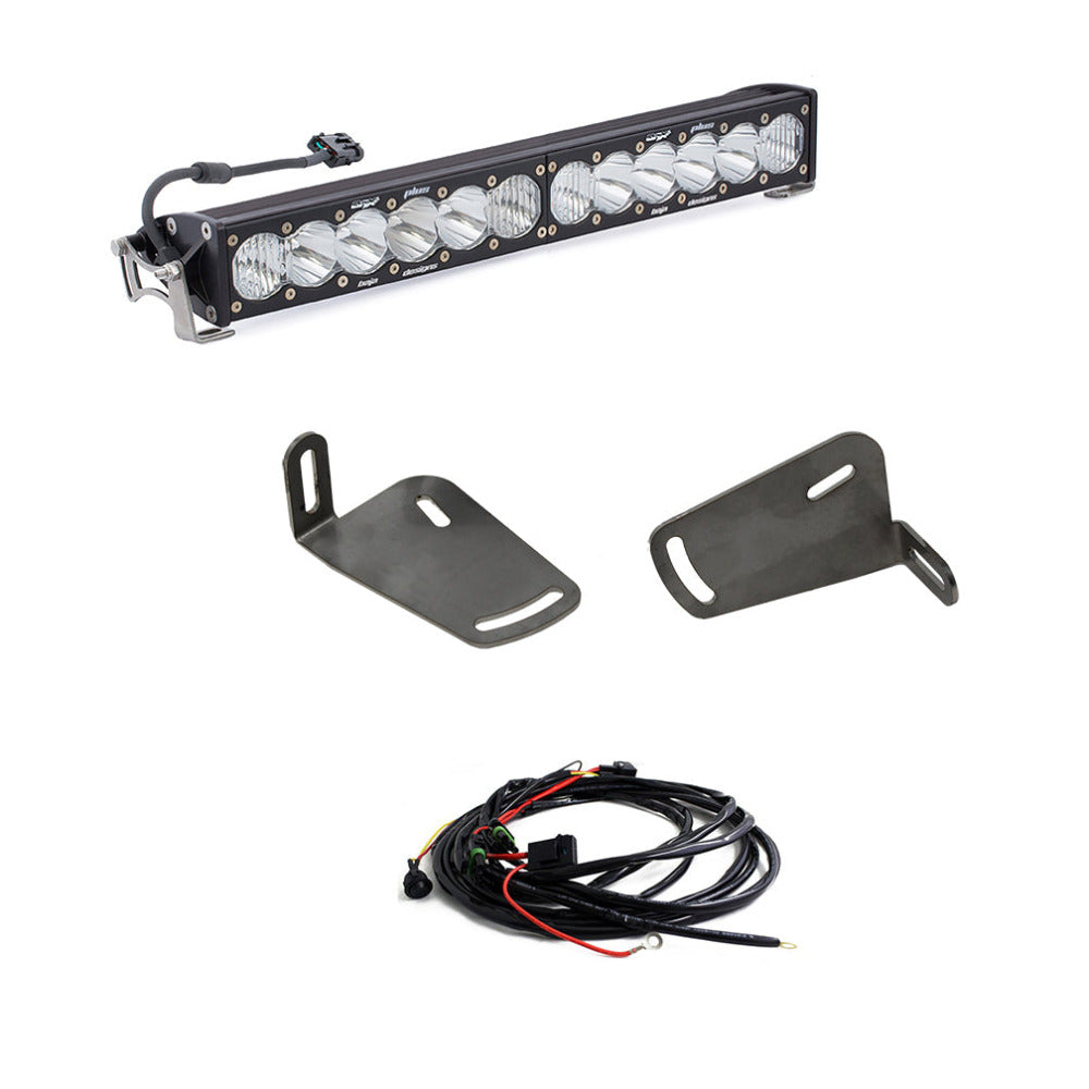 '21-22 Ram 1500 TRX Baja Designs OnX6+ 20" Light Bar Bumper Kit Display of included Parts 