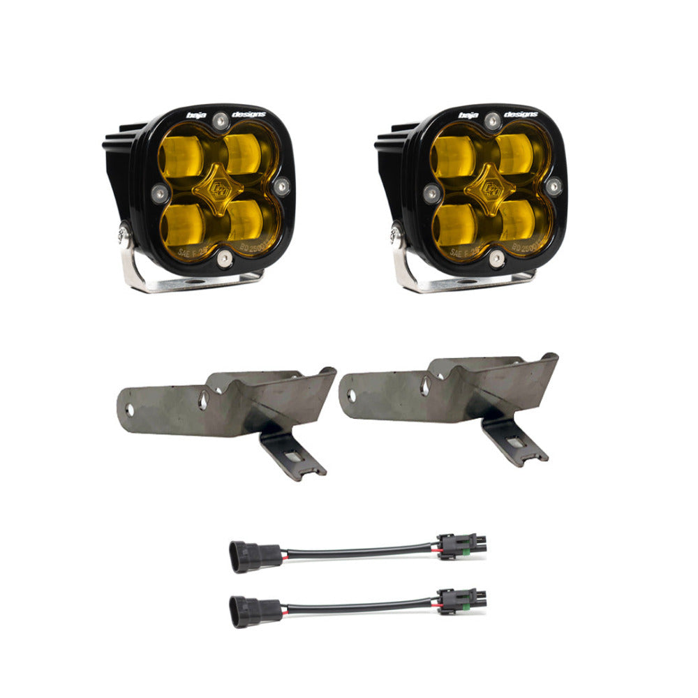 '99-10 Ford Super Duty Fog Pocket Kit Lighting Baja Designs Sports Model Amber Display of Included Parts