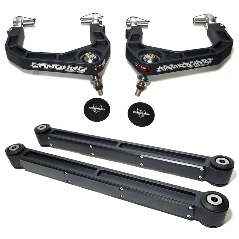 '21-24 Ford Bronco Camburg Billet Upper Arms & Trailing Arms Combo Kit Display of Included Parts 